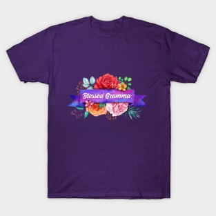 Blessed Gramma Floral Design with Watercolor Roses T-Shirt